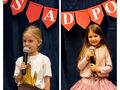 Na zdjęciu pierwszym dziewczynka w spódniczce trzyma mikrofon