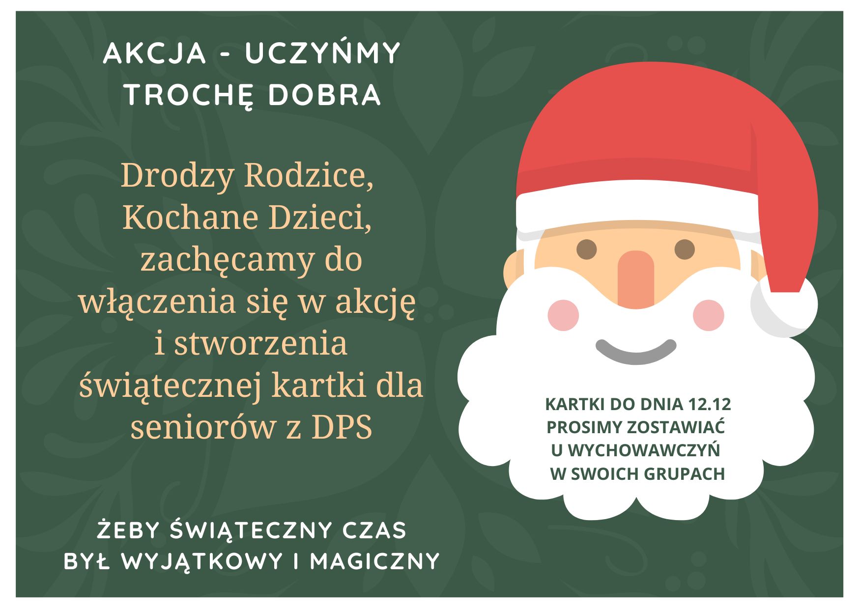 Plakat zachęcający do wzięcia udziału w akcji na święta dla seniorów z DPS