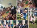 kolaż zdjęć dzieci i ich rodzice podczas warsztatów wielkanocnych