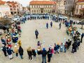 Grupa ludzi stoi w kole na Placu Wolności